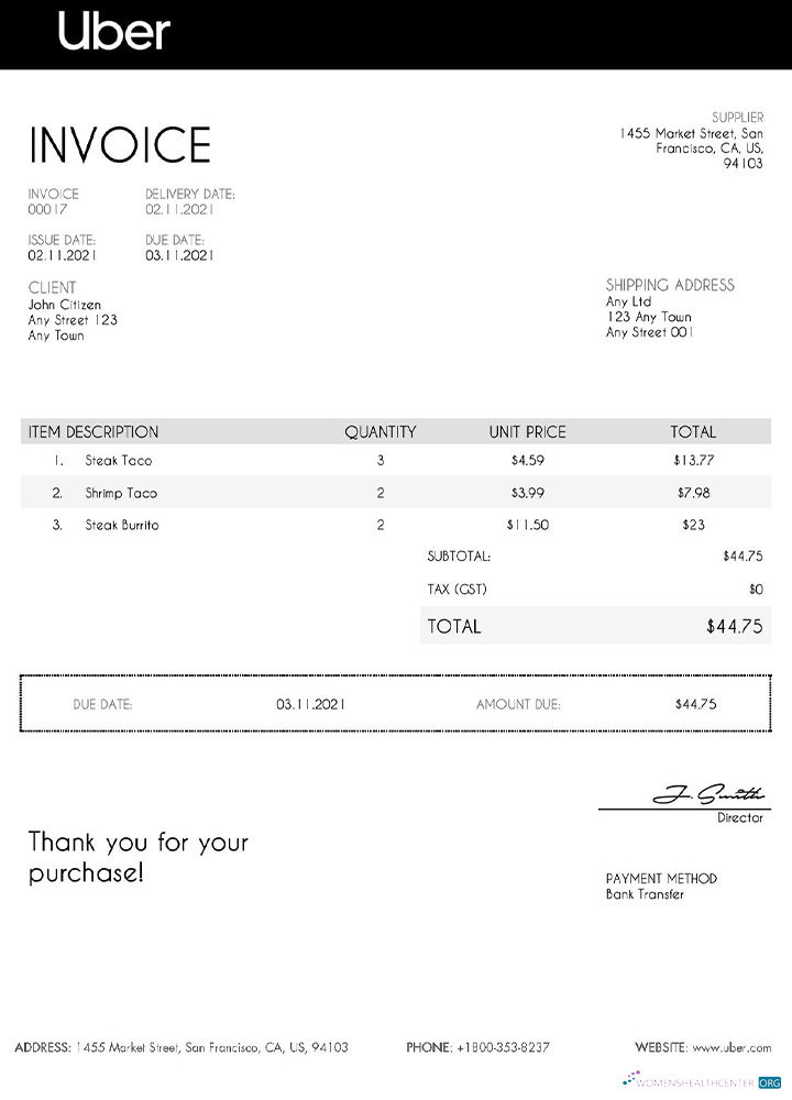 Download USA Uber invoice template Photoshop template